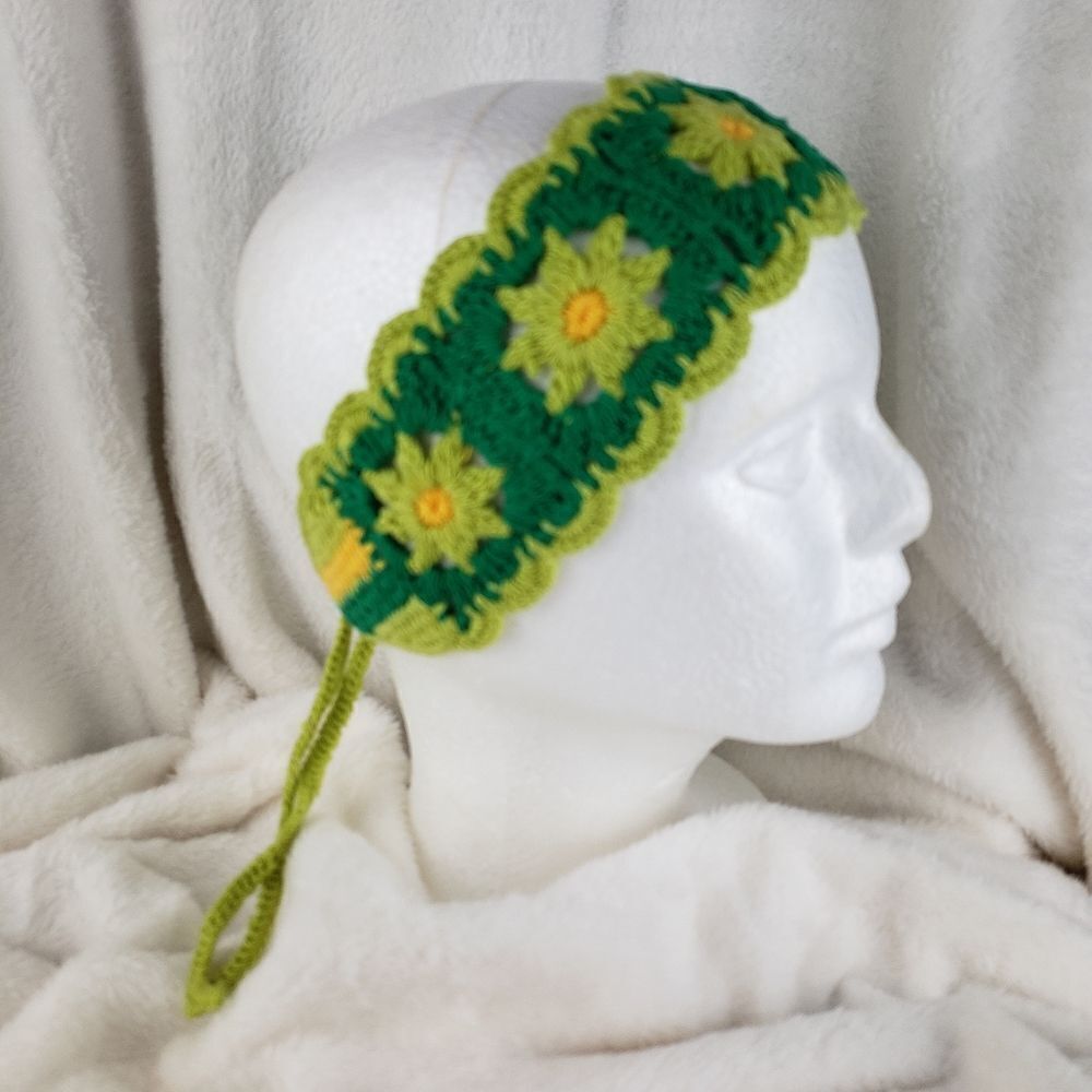 Daisy Floral Crochet Headband Green And Yellow